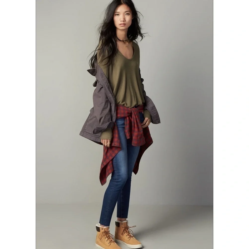 Free People Malibu Thermal Knit Top Army Green S